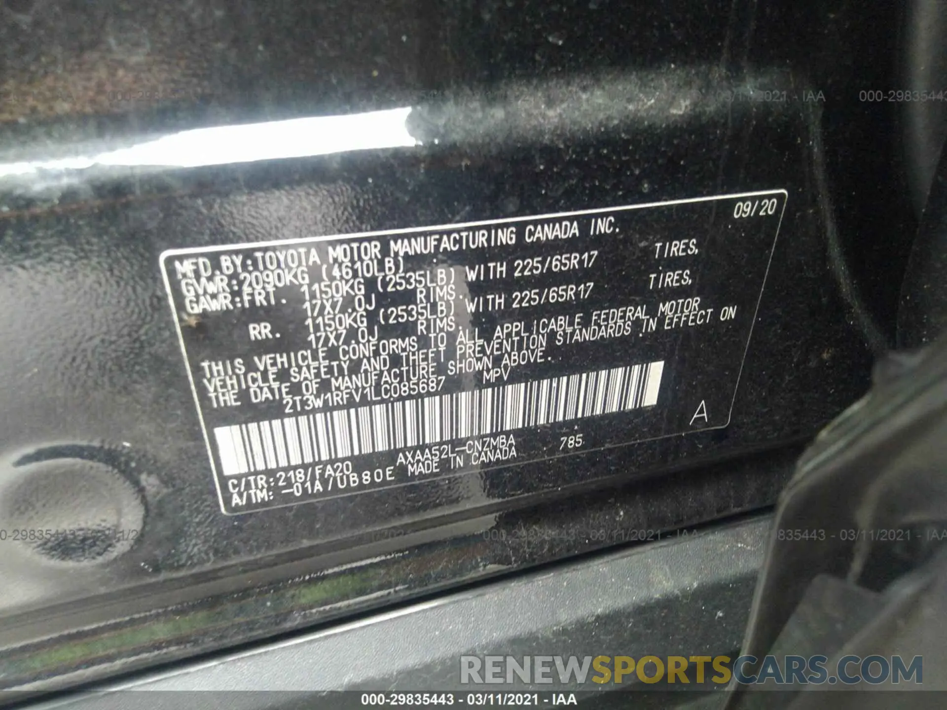9 Photograph of a damaged car 2T3W1RFV1LC085687 TOYOTA RAV4 2020