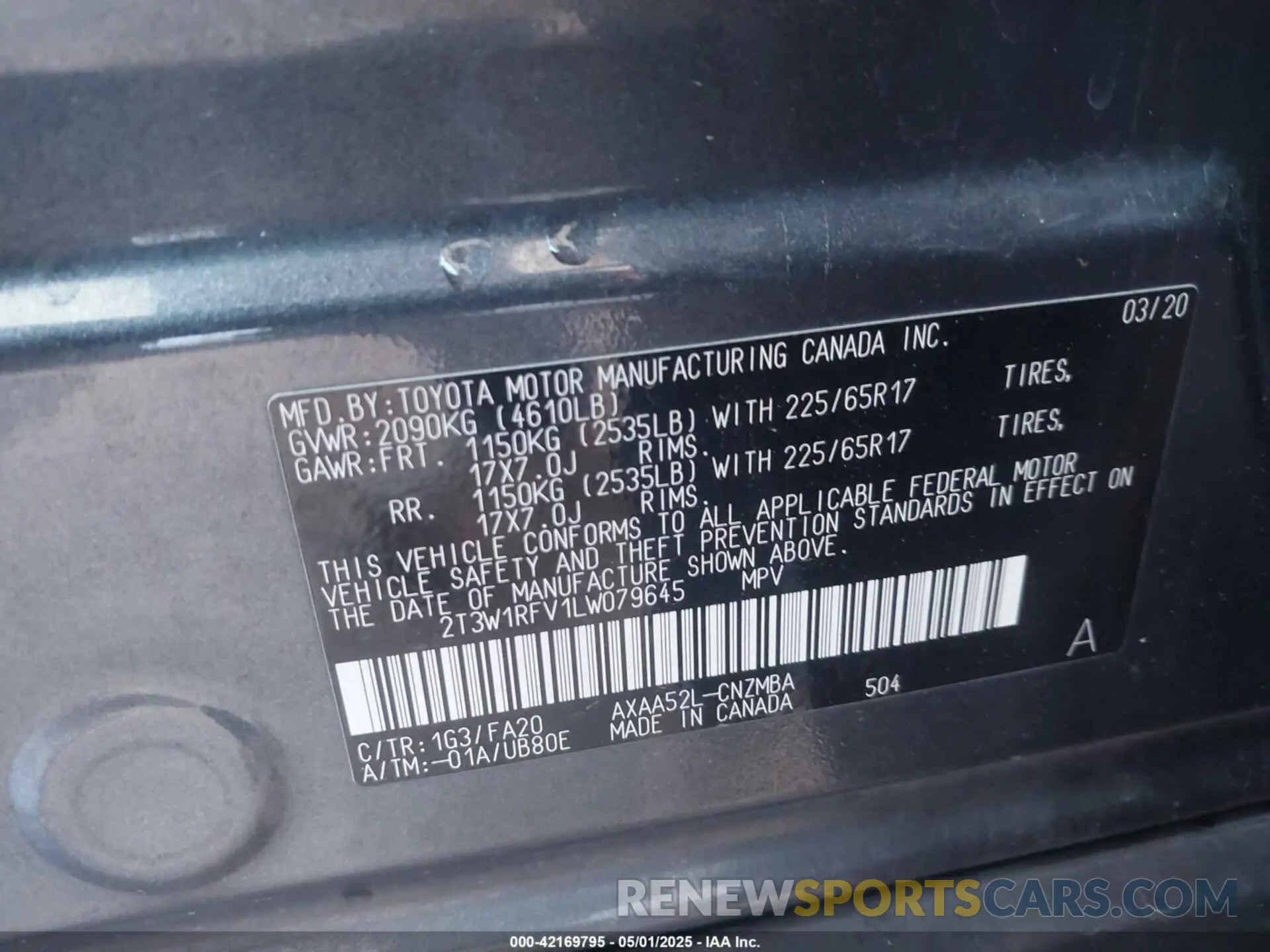 9 Фотография поврежденного автомобиля 2T3W1RFV1LW079645 TOYOTA RAV4 2020