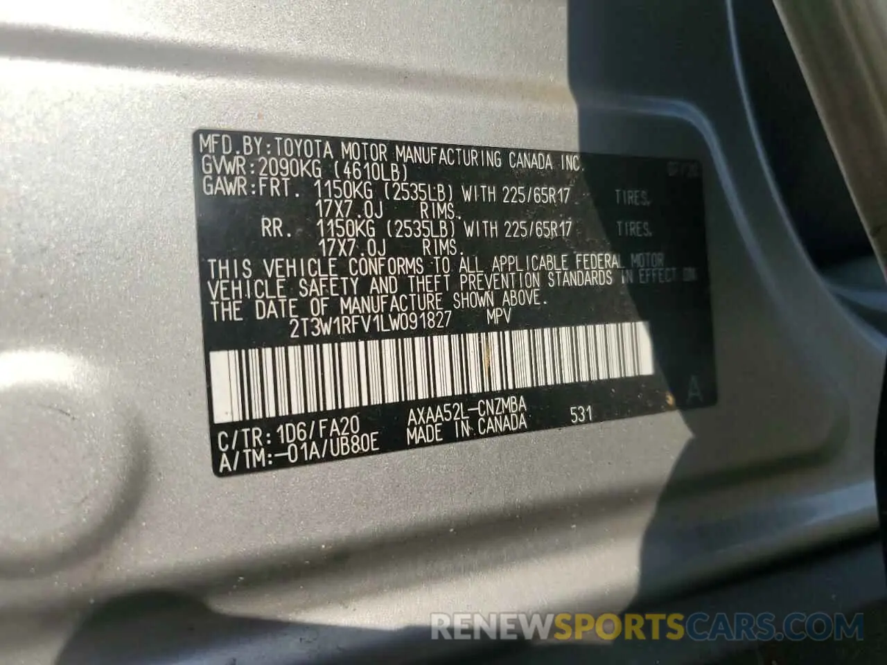 13 Фотография поврежденного автомобиля 2T3W1RFV1LW091827 TOYOTA RAV4 2020