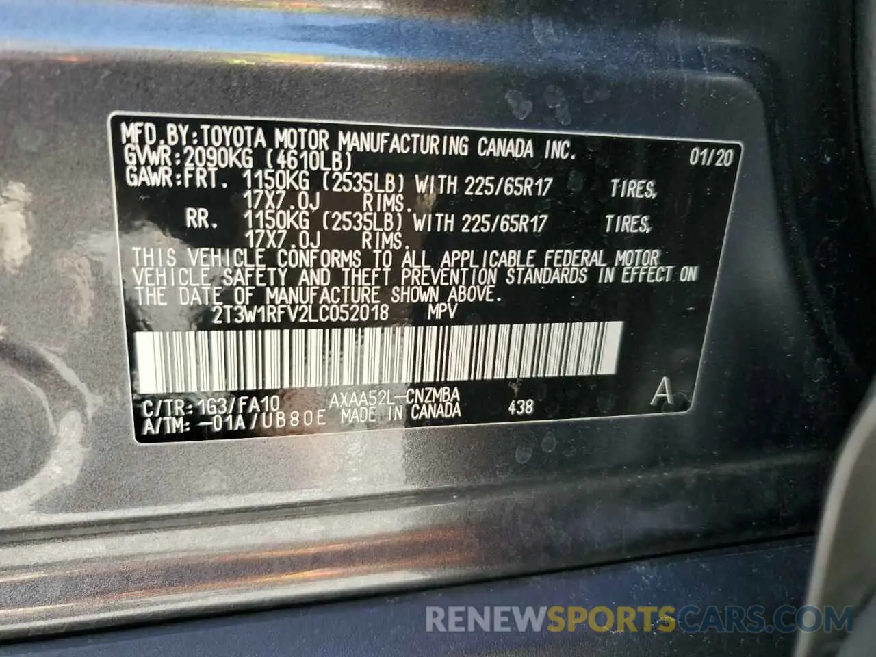 14 Фотография поврежденного автомобиля 2T3W1RFV2LC052018 TOYOTA RAV4 2020