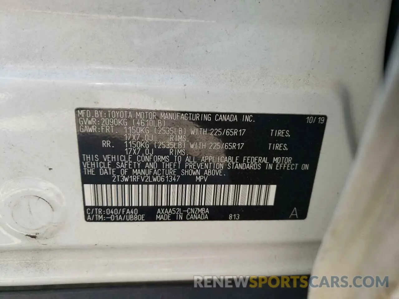 10 Фотография поврежденного автомобиля 2T3W1RFV2LW061347 TOYOTA RAV4 2020