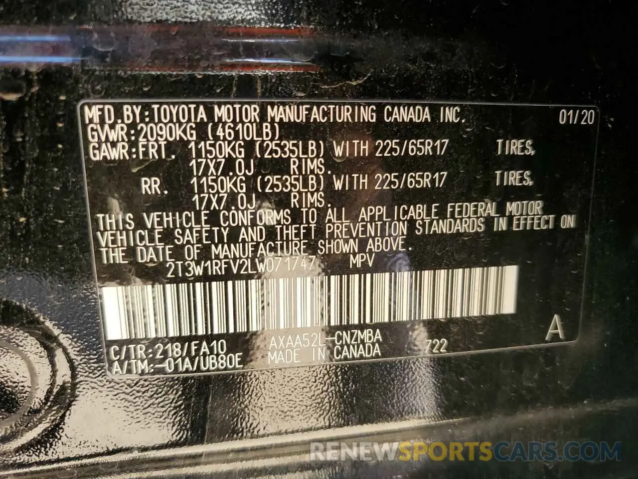 13 Фотография поврежденного автомобиля 2T3W1RFV2LW071747 TOYOTA RAV4 2020