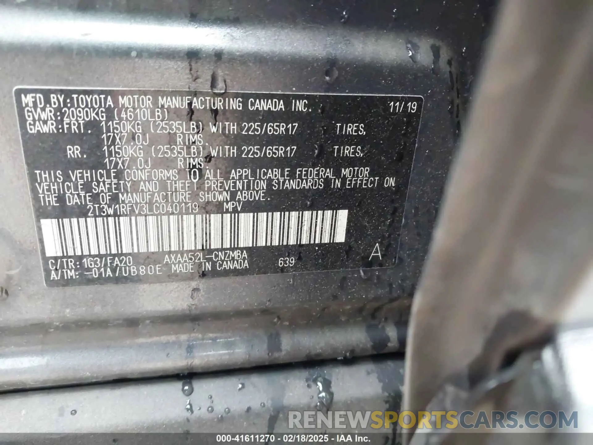 9 Photograph of a damaged car 2T3W1RFV3LC040119 TOYOTA RAV4 2020