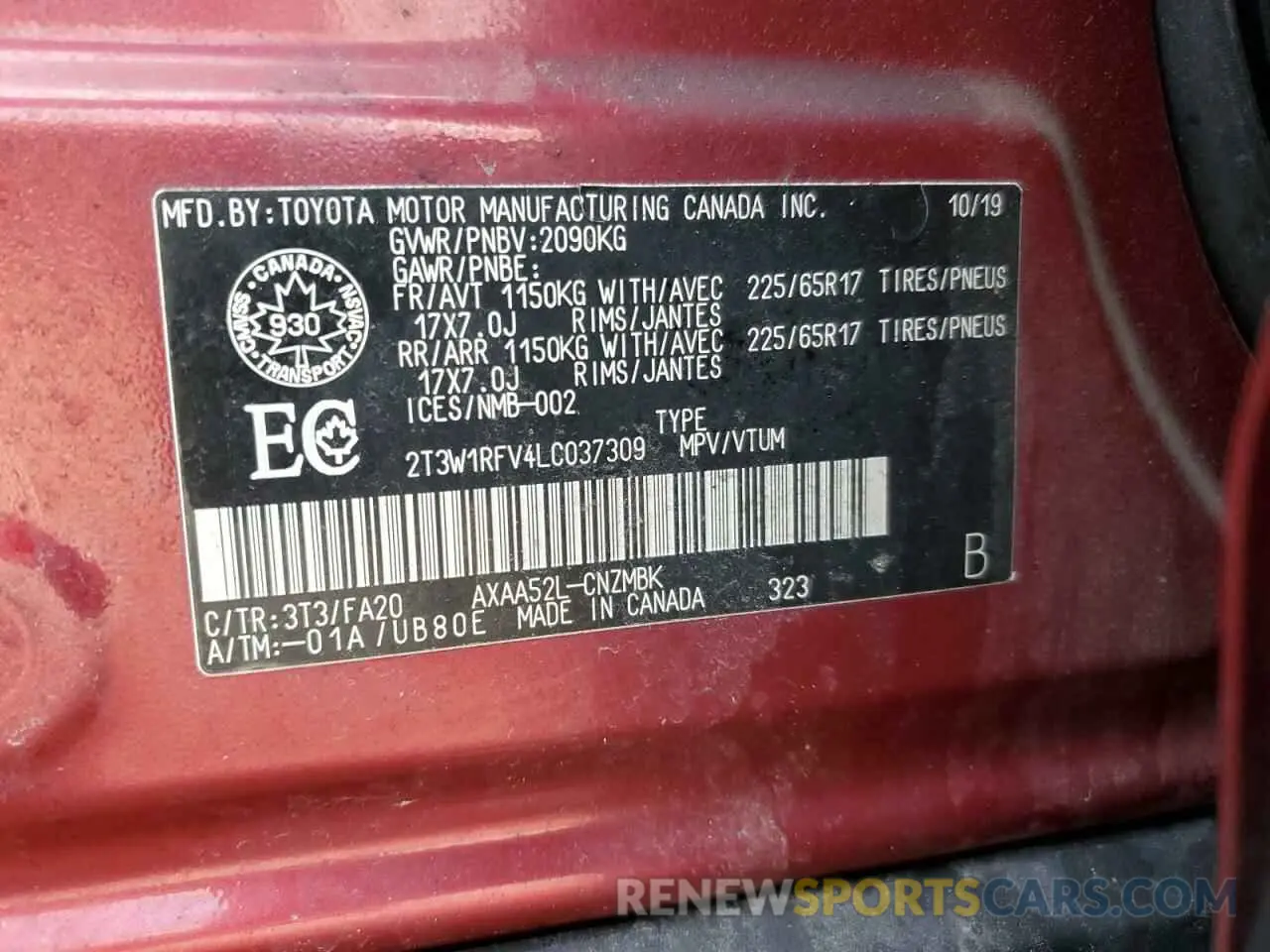 14 Фотография поврежденного автомобиля 2T3W1RFV4LC037309 TOYOTA RAV4 2020