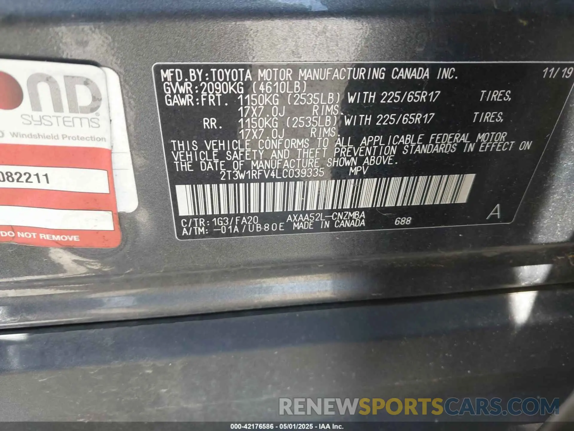 9 Photograph of a damaged car 2T3W1RFV4LC039335 TOYOTA RAV4 2020