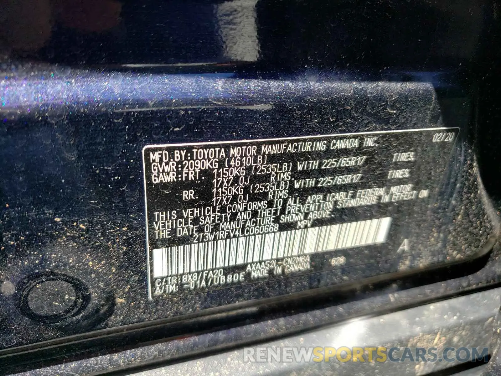 8 Photograph of a damaged car 2T3W1RFV4LC060668 TOYOTA RAV4 2020