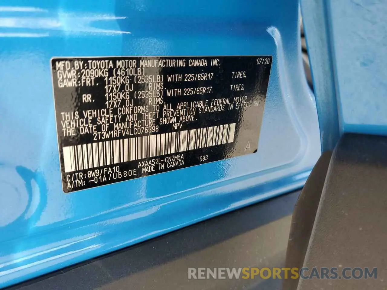 13 Фотография поврежденного автомобиля 2T3W1RFV4LC076398 TOYOTA RAV4 2020