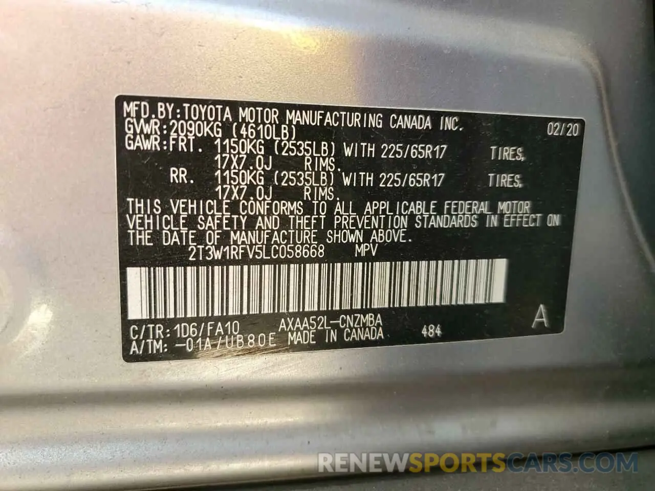 14 Фотография поврежденного автомобиля 2T3W1RFV5LC058668 TOYOTA RAV4 2020