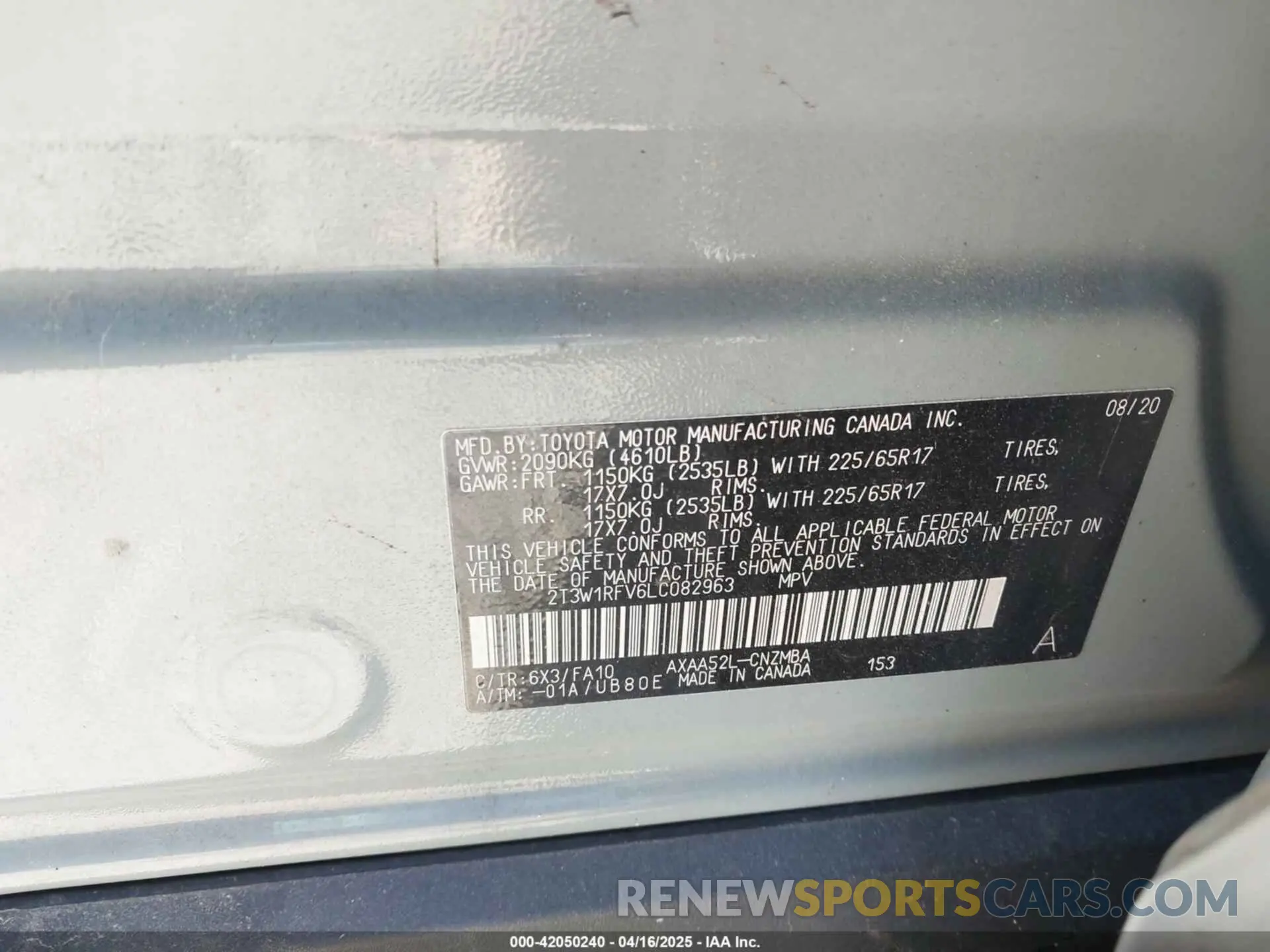 9 Фотография поврежденного автомобиля 2T3W1RFV6LC082963 TOYOTA RAV4 2020
