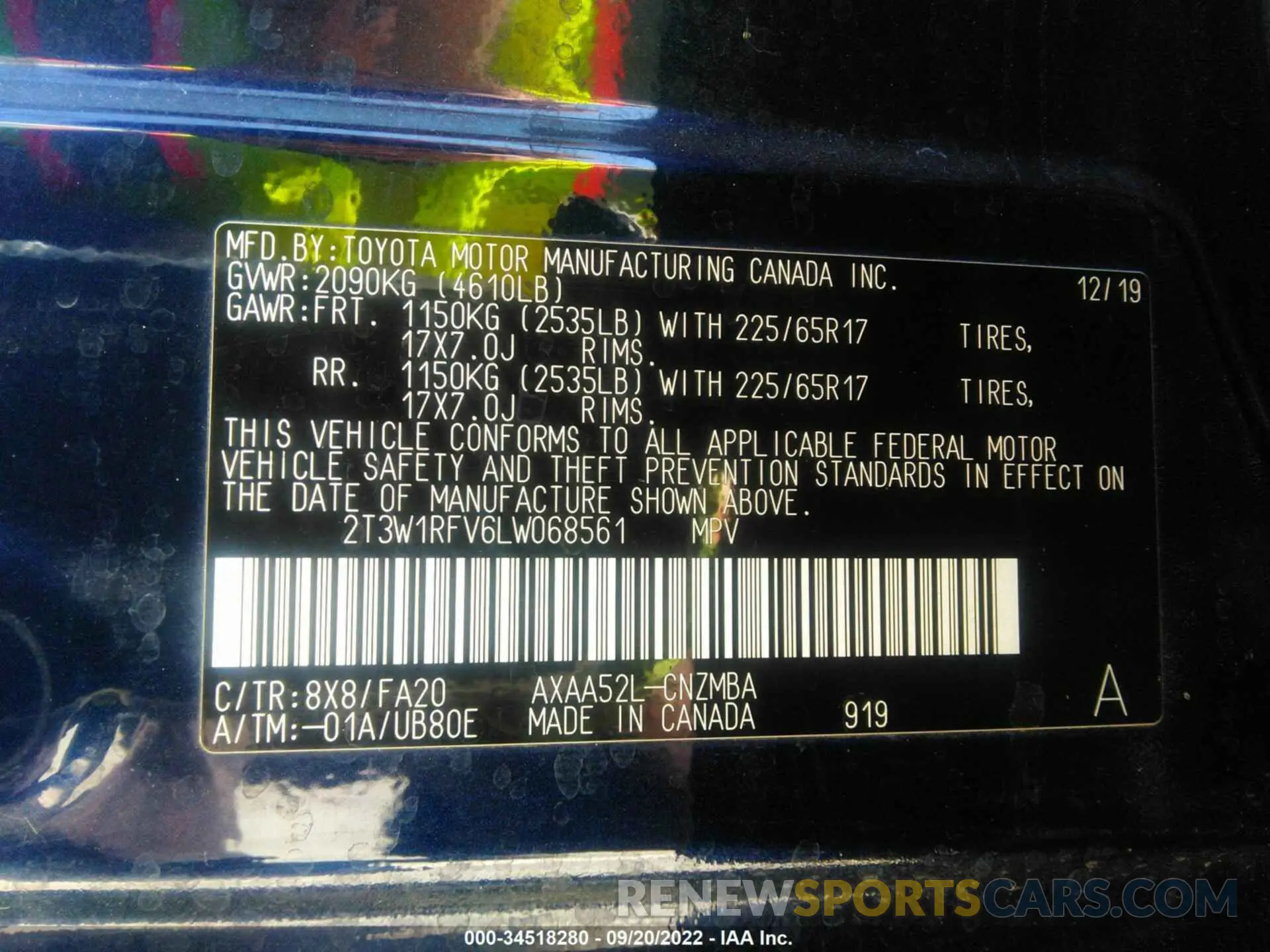 9 Фотография поврежденного автомобиля 2T3W1RFV6LW068561 TOYOTA RAV4 2020