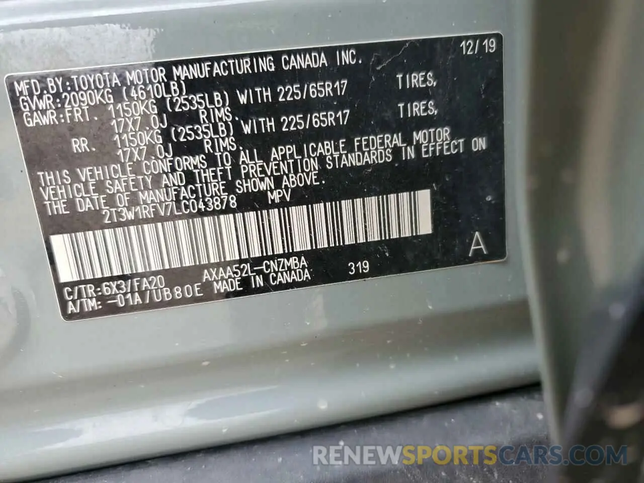 14 Фотография поврежденного автомобиля 2T3W1RFV7LC043878 TOYOTA RAV4 2020