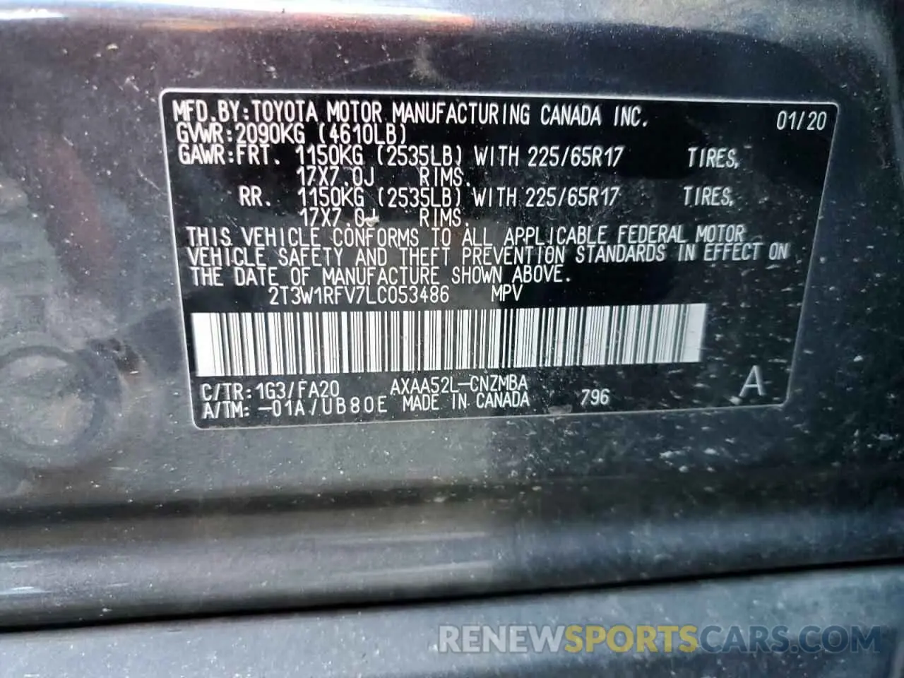 12 Photograph of a damaged car 2T3W1RFV7LC053486 TOYOTA RAV4 2020