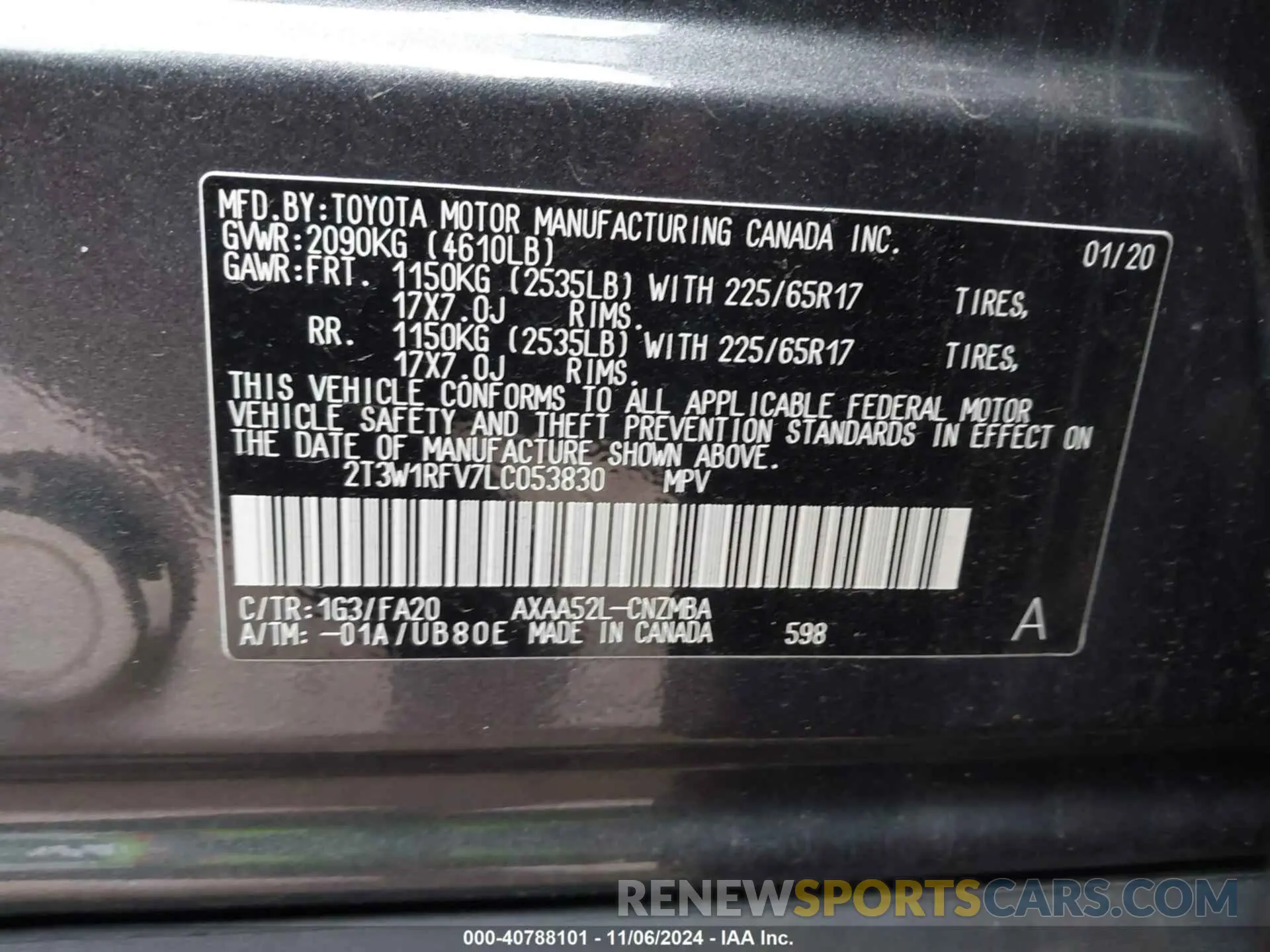 9 Photograph of a damaged car 2T3W1RFV7LC053830 TOYOTA RAV4 2020