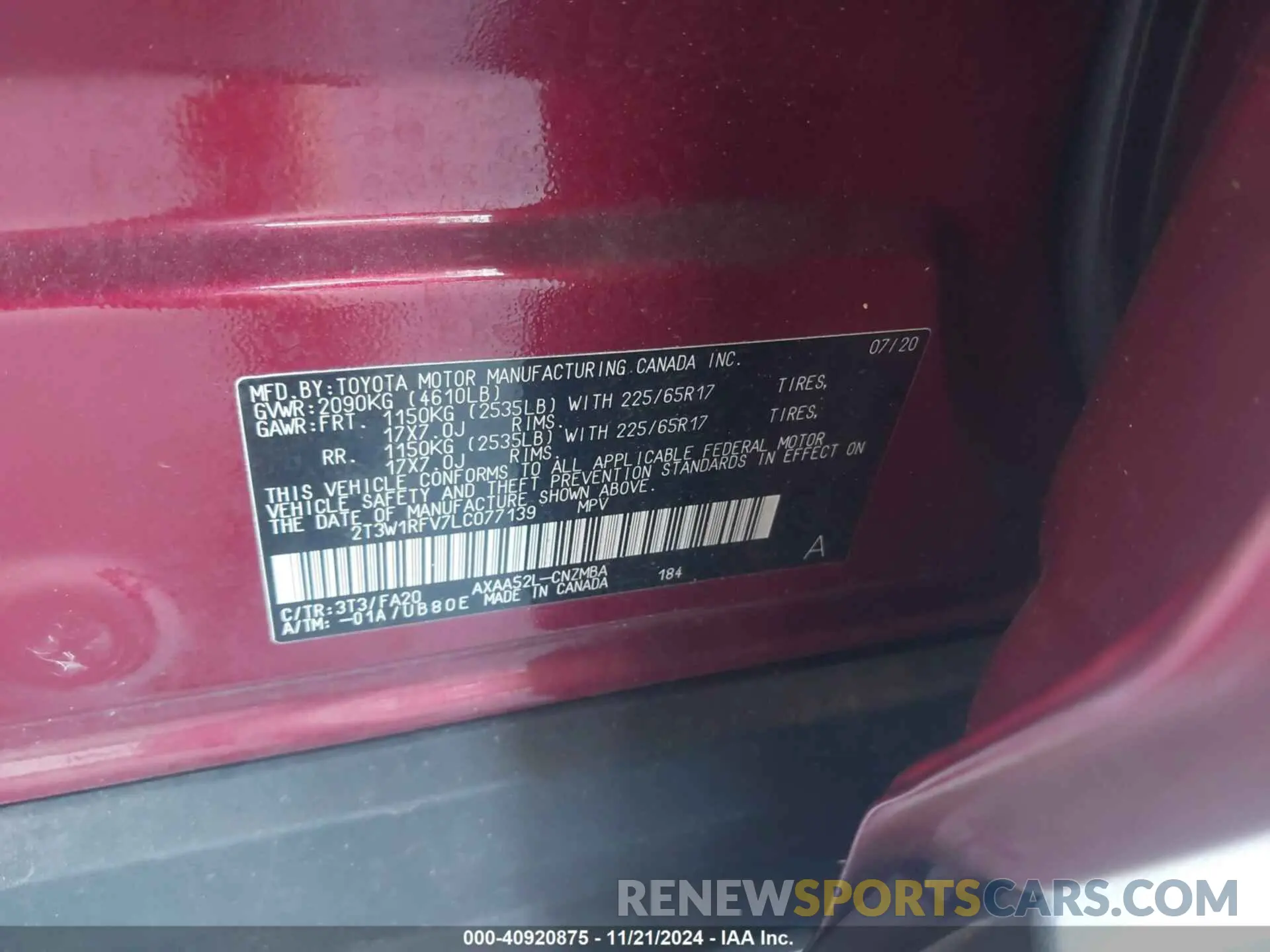 9 Photograph of a damaged car 2T3W1RFV7LC077139 TOYOTA RAV4 2020