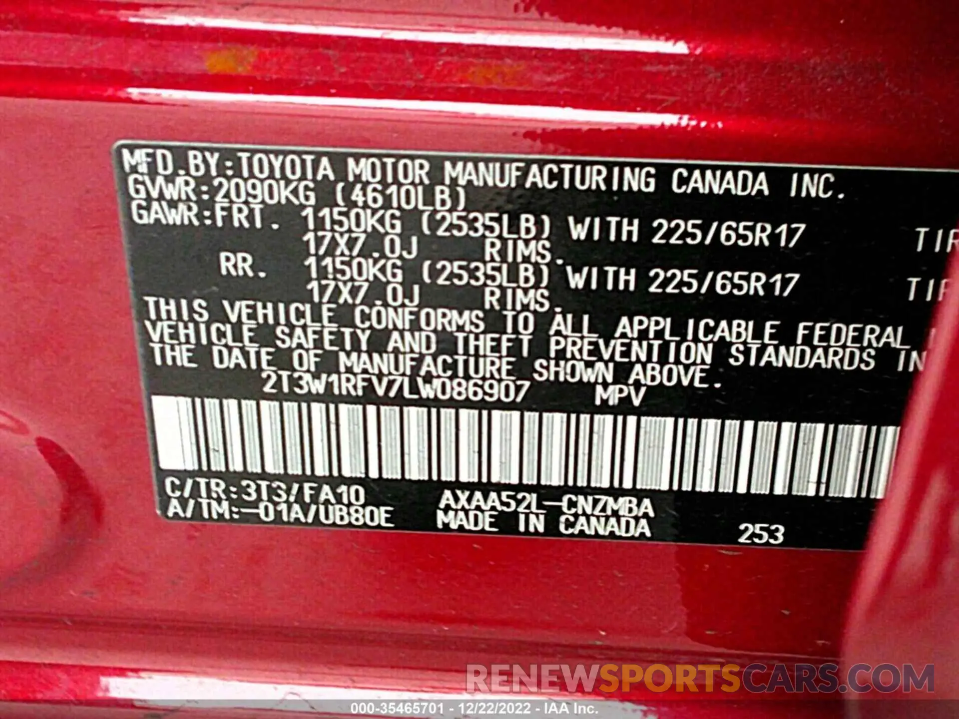 9 Фотография поврежденного автомобиля 2T3W1RFV7LW086907 TOYOTA RAV4 2020