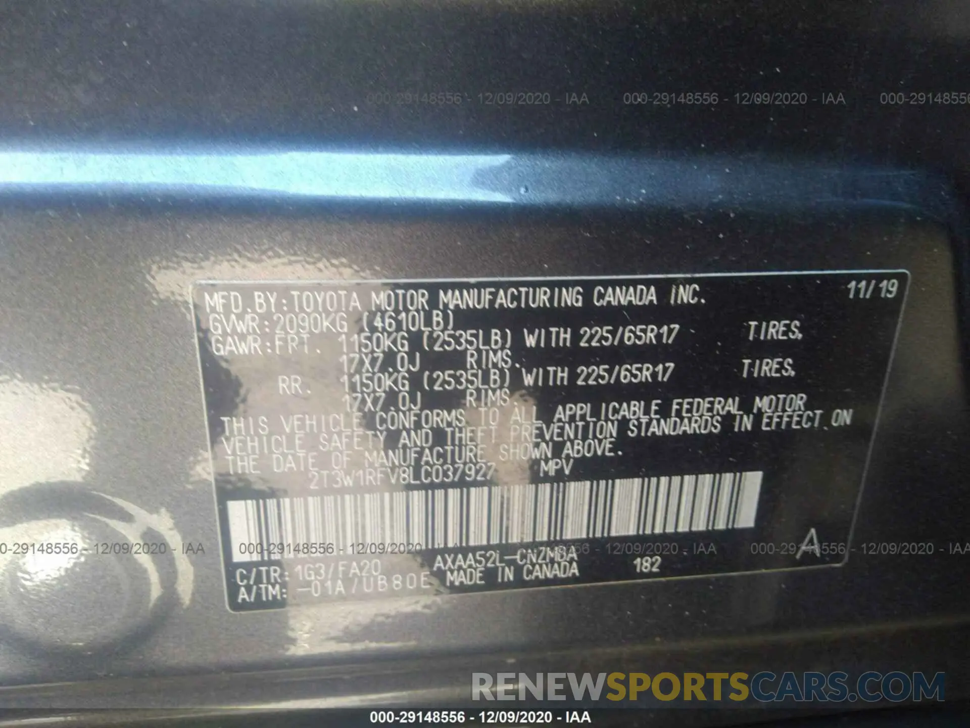 9 Photograph of a damaged car 2T3W1RFV8LC037927 TOYOTA RAV4 2020