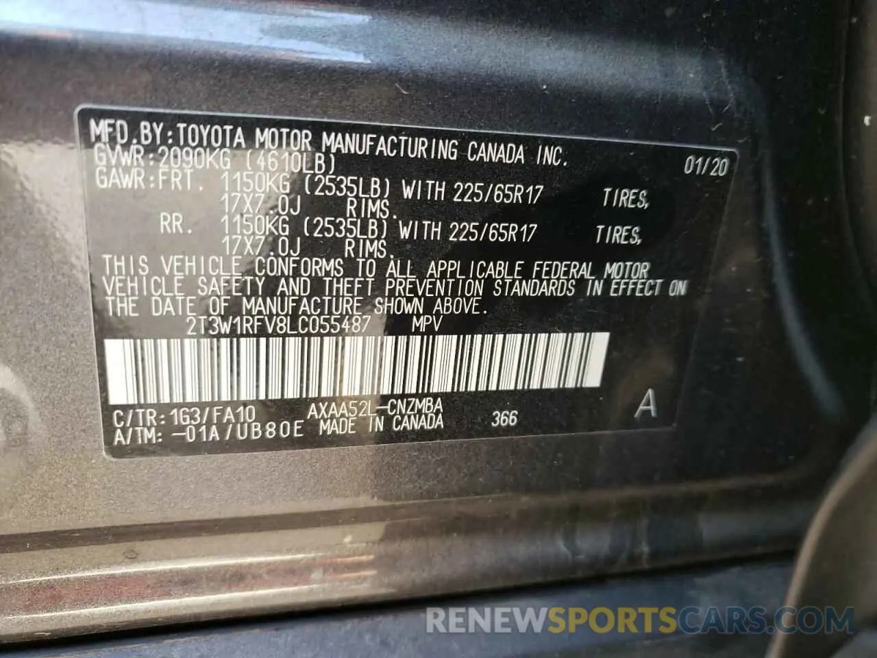 13 Photograph of a damaged car 2T3W1RFV8LC055487 TOYOTA RAV4 2020
