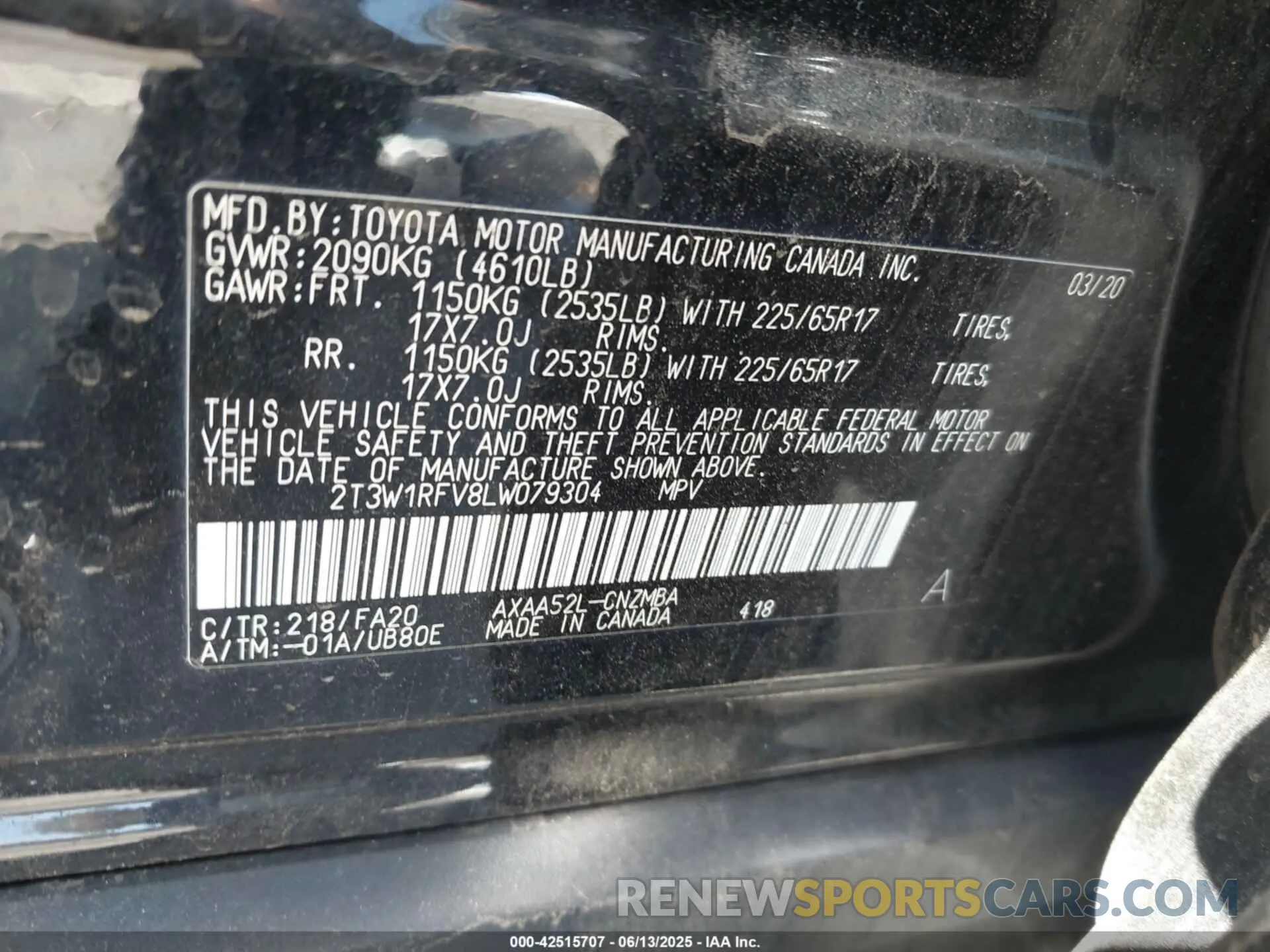 9 Photograph of a damaged car 2T3W1RFV8LW079304 TOYOTA RAV4 2020