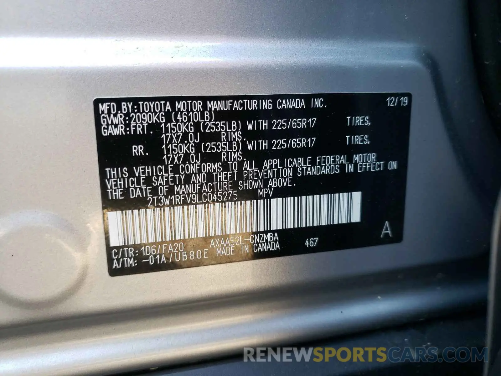 10 Фотография поврежденного автомобиля 2T3W1RFV9LC045275 TOYOTA RAV4 2020