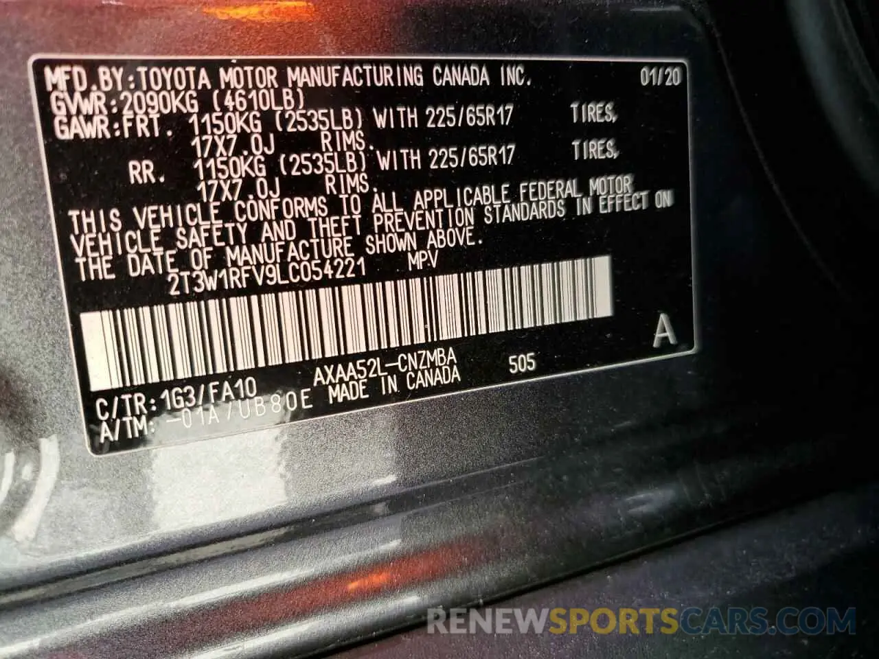 13 Фотография поврежденного автомобиля 2T3W1RFV9LC054221 TOYOTA RAV4 2020