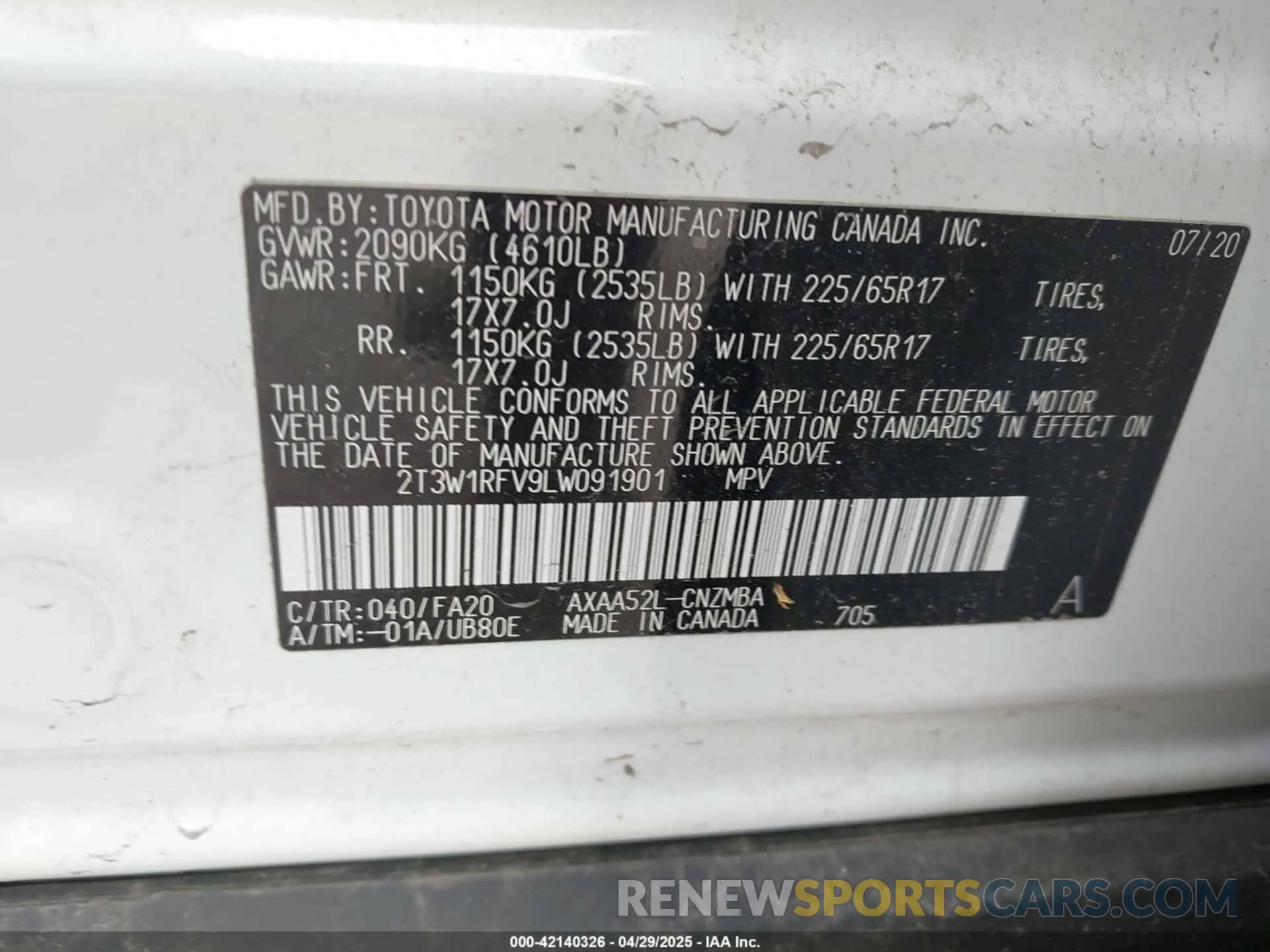 9 Photograph of a damaged car 2T3W1RFV9LW091901 TOYOTA RAV4 2020