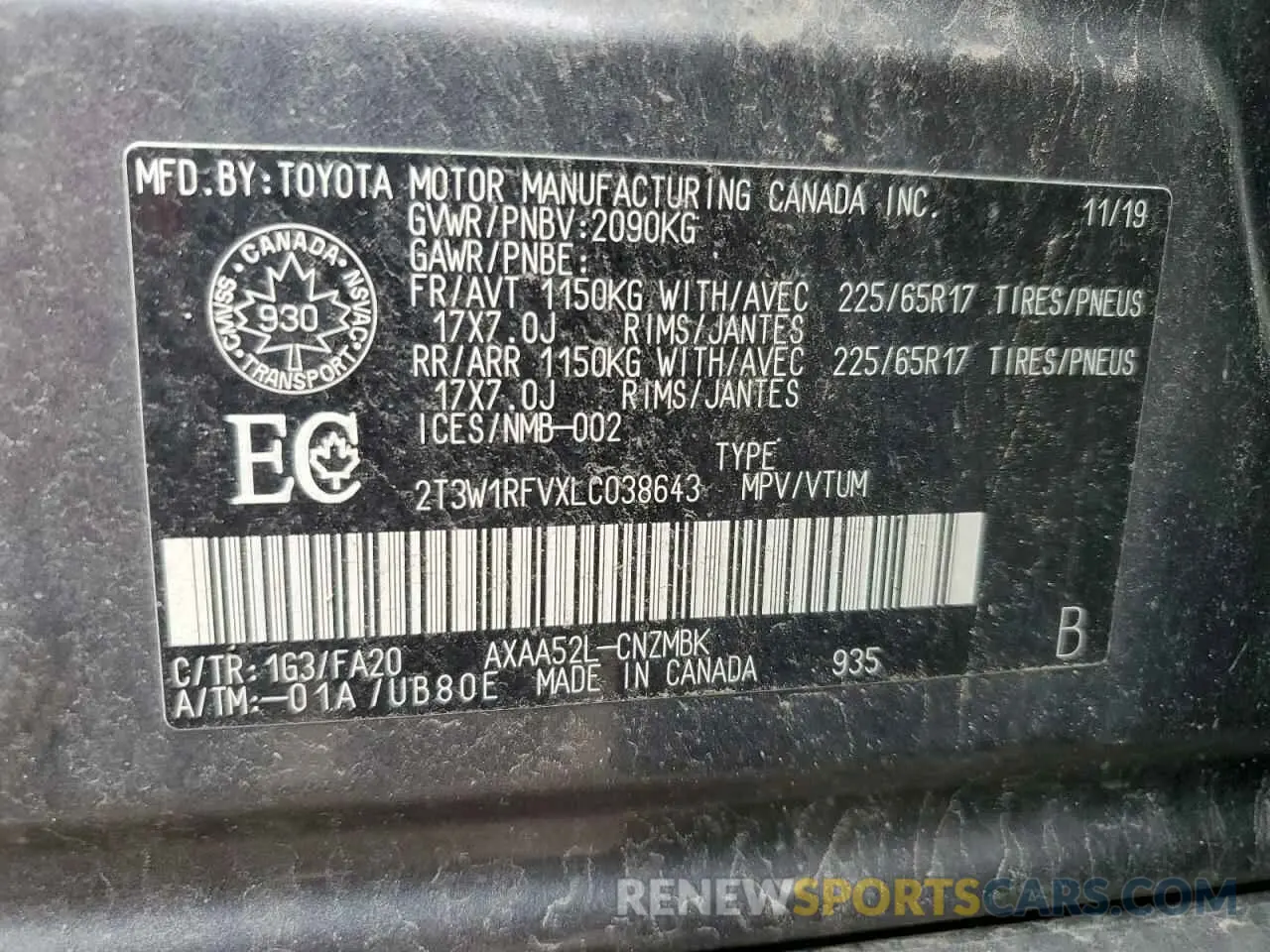 13 Фотография поврежденного автомобиля 2T3W1RFVXLC038643 TOYOTA RAV4 2020
