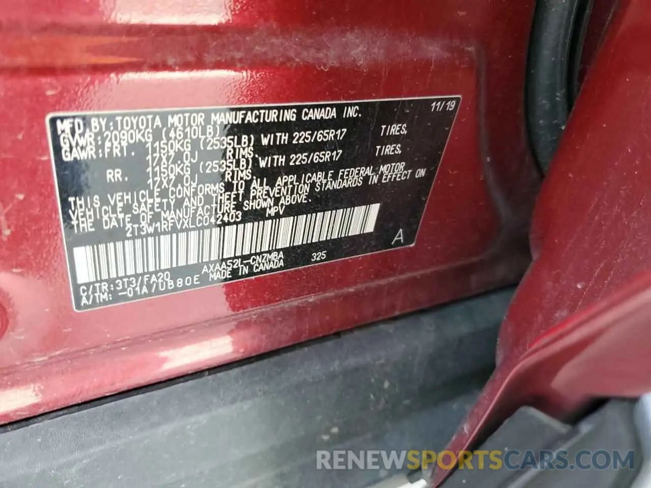 13 Photograph of a damaged car 2T3W1RFVXLC042403 TOYOTA RAV4 2020