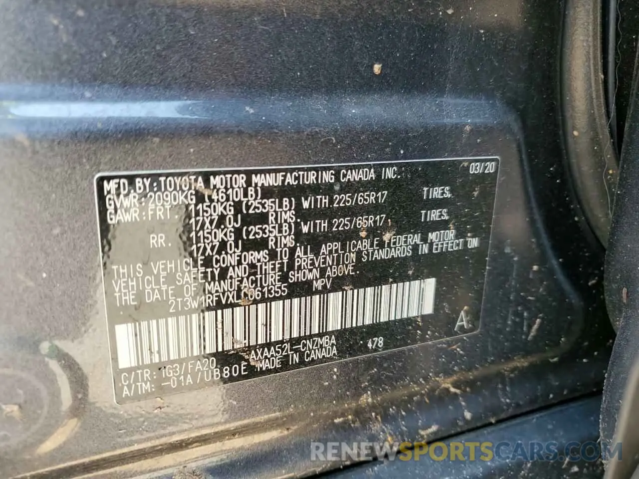 13 Фотография поврежденного автомобиля 2T3W1RFVXLC061355 TOYOTA RAV4 2020