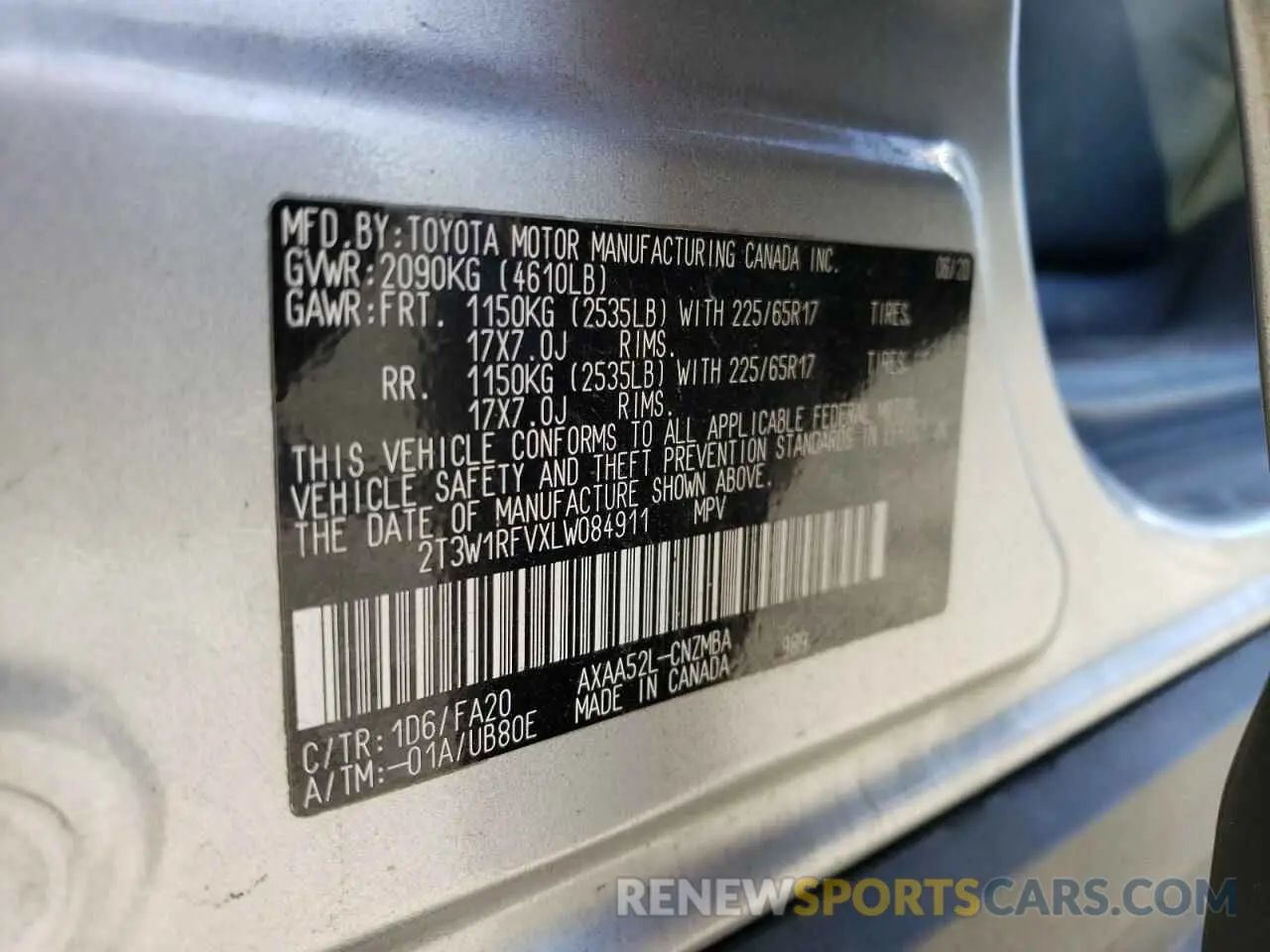 12 Фотография поврежденного автомобиля 2T3W1RFVXLW084911 TOYOTA RAV4 2020