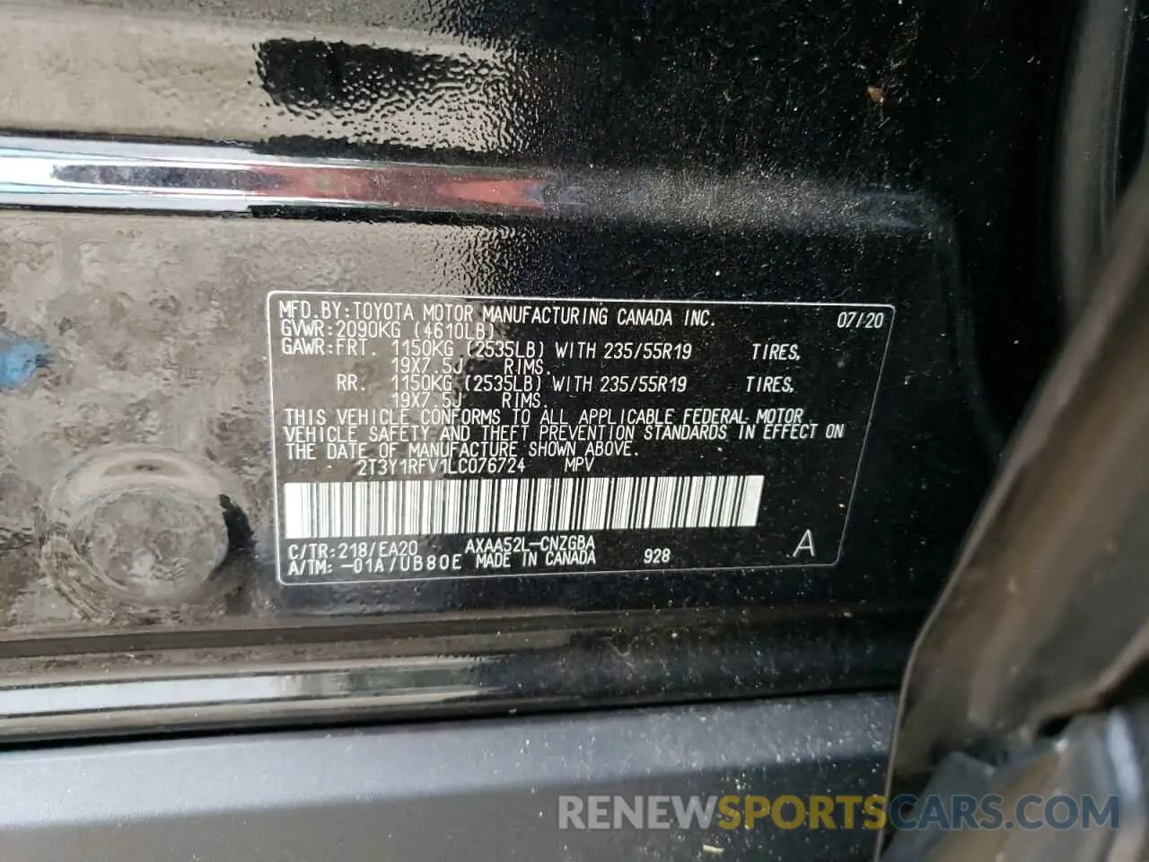 13 Фотография поврежденного автомобиля 2T3Y1RFV1LC076724 TOYOTA RAV4 2020