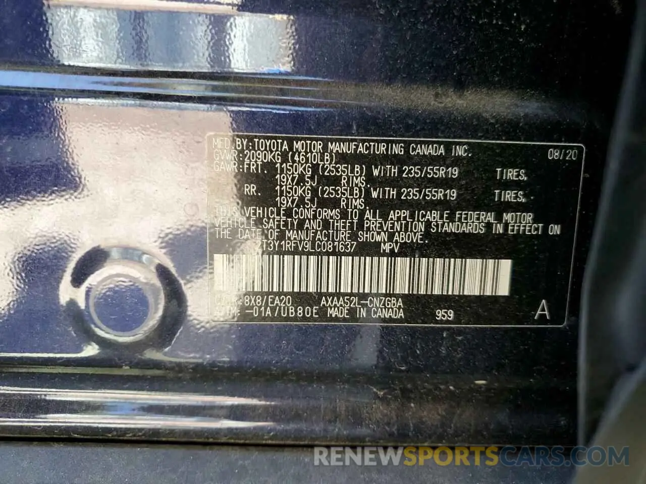 10 Фотография поврежденного автомобиля 2T3Y1RFV9LC081637 TOYOTA RAV4 2020