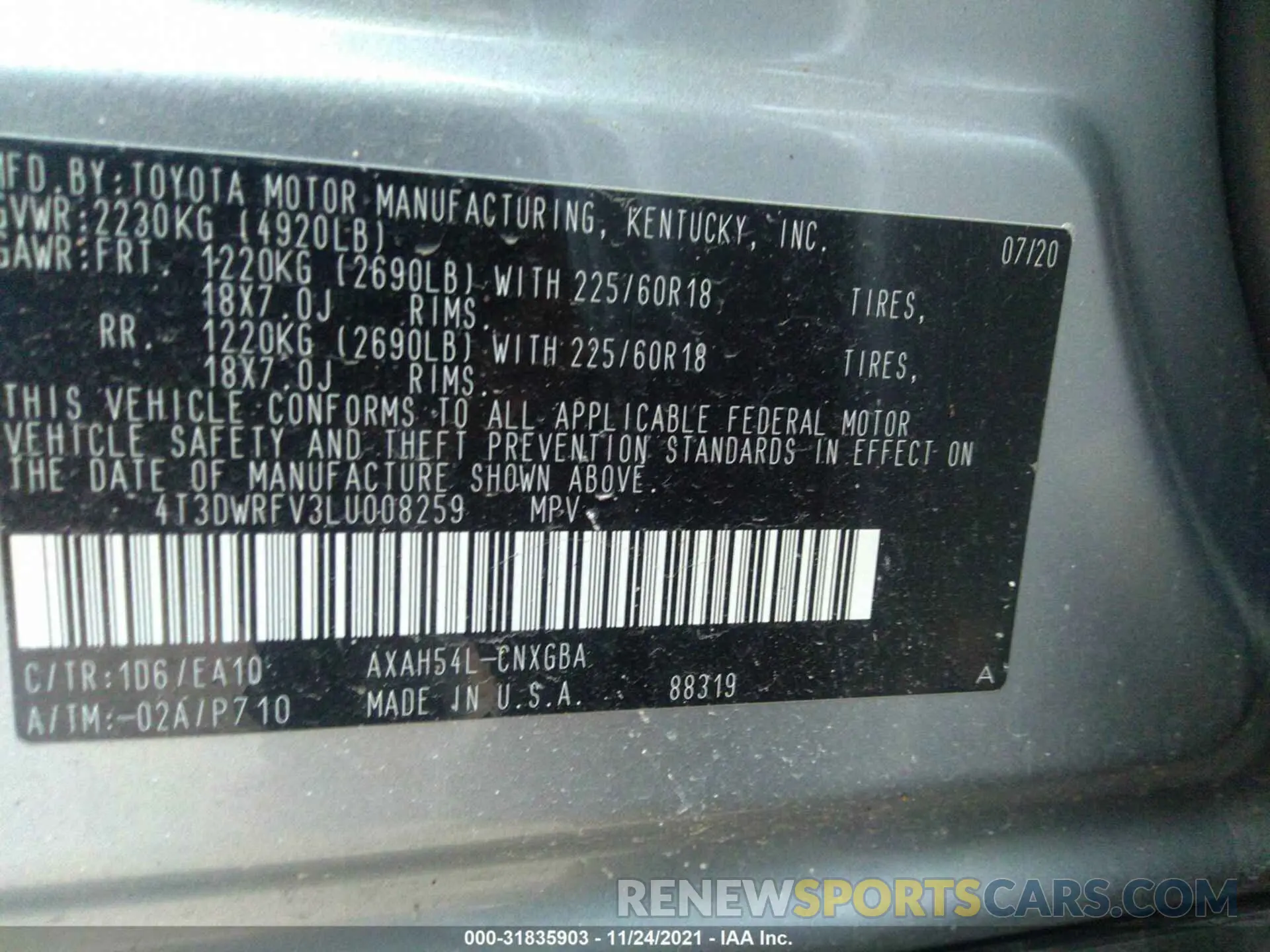 9 Photograph of a damaged car 4T3DWRFV3LU008259 TOYOTA RAV4 2020