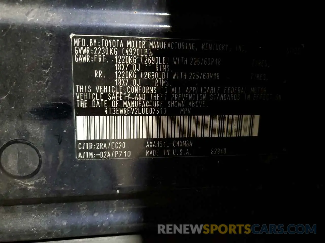 14 Photograph of a damaged car 4T3EWRFV2LU007513 TOYOTA RAV4 2020
