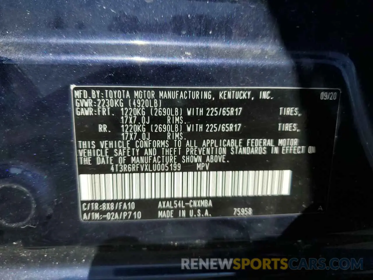 13 Фотография поврежденного автомобиля 4T3R6RFVXLU005199 TOYOTA RAV4 2020