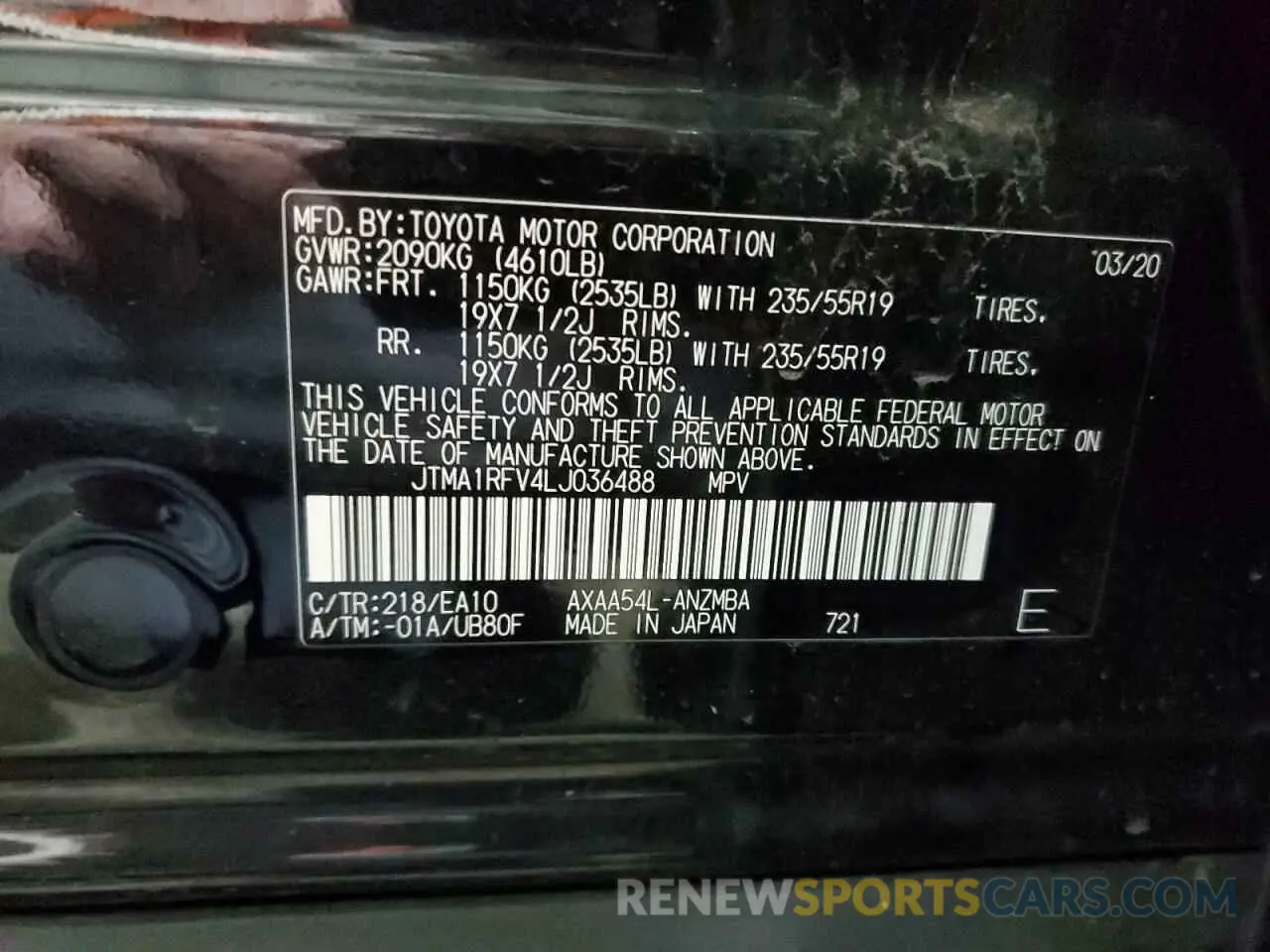 15 Фотография поврежденного автомобиля JTMA1RFV4LJ036488 TOYOTA RAV4 2020