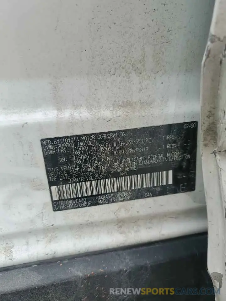 14 Фотография поврежденного автомобиля JTMA1RFVXLD528716 TOYOTA RAV4 2020
