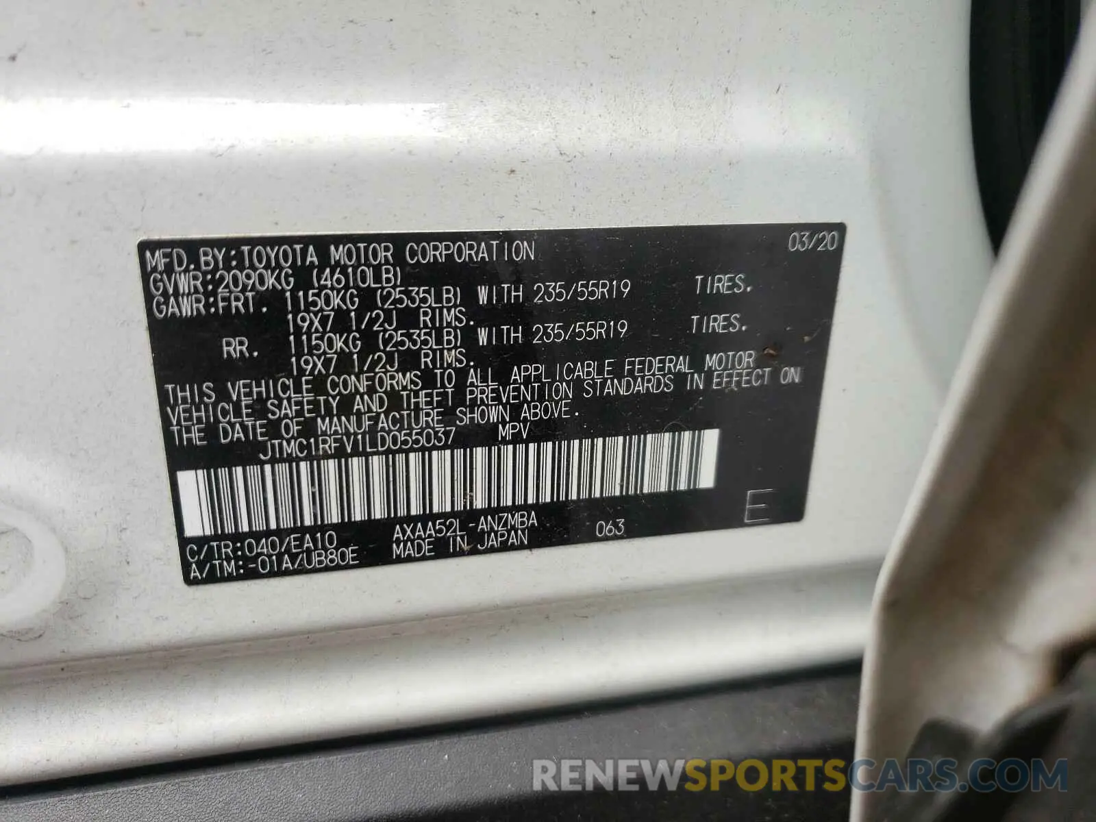 10 Photograph of a damaged car JTMC1RFV1LD055037 TOYOTA RAV4 2020
