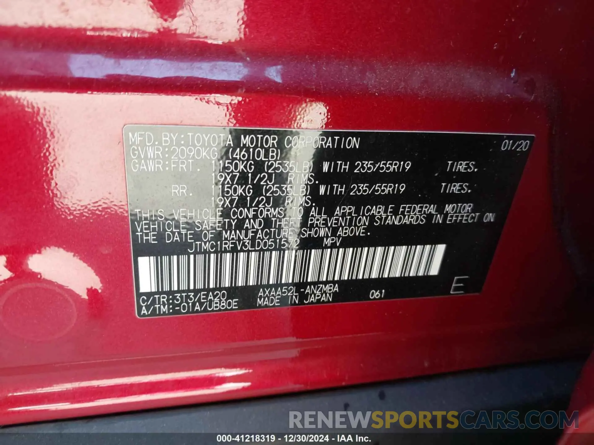 9 Photograph of a damaged car JTMC1RFV3LD051572 TOYOTA RAV4 2020