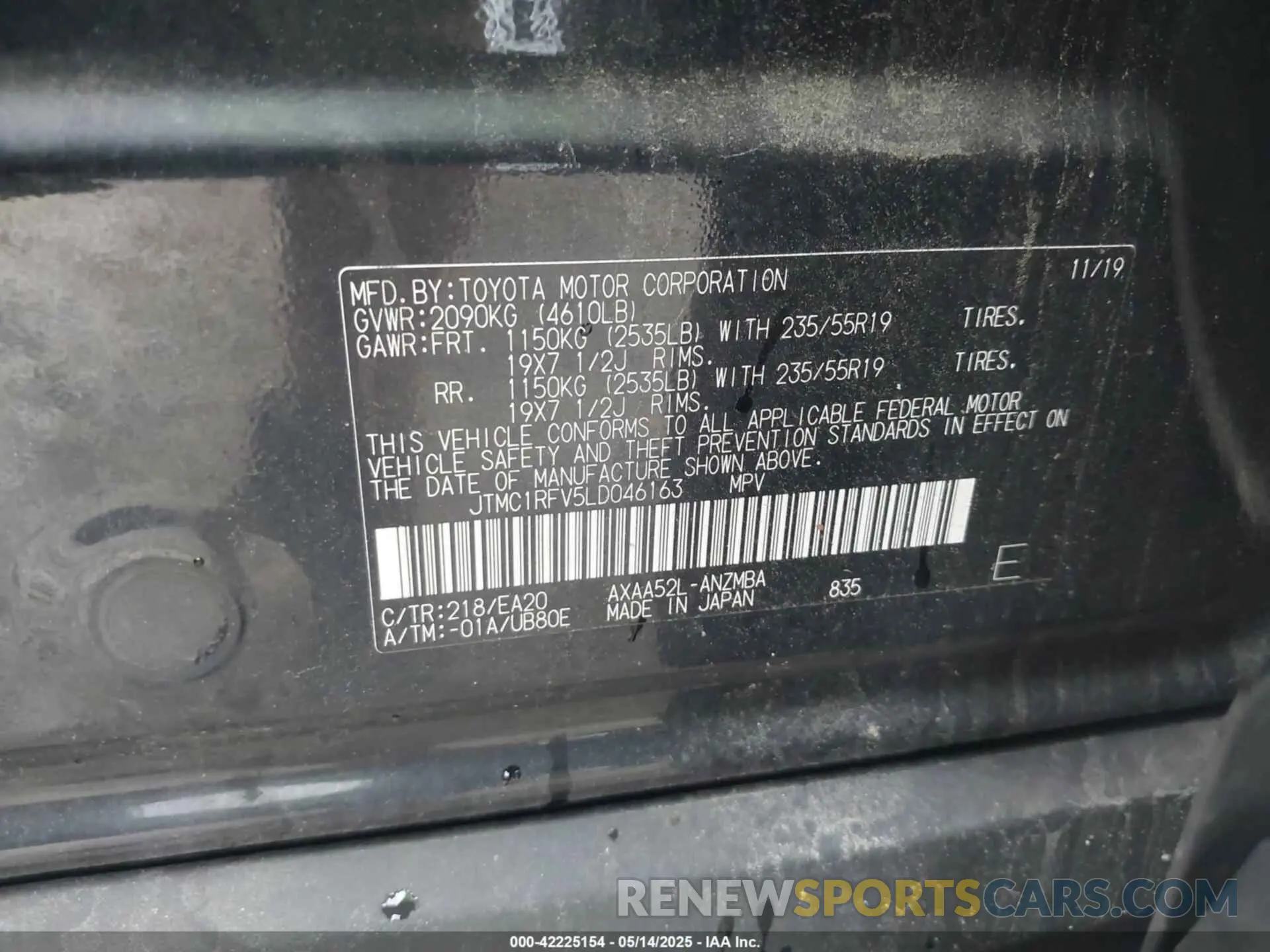 9 Фотография поврежденного автомобиля JTMC1RFV5LD046163 TOYOTA RAV4 2020