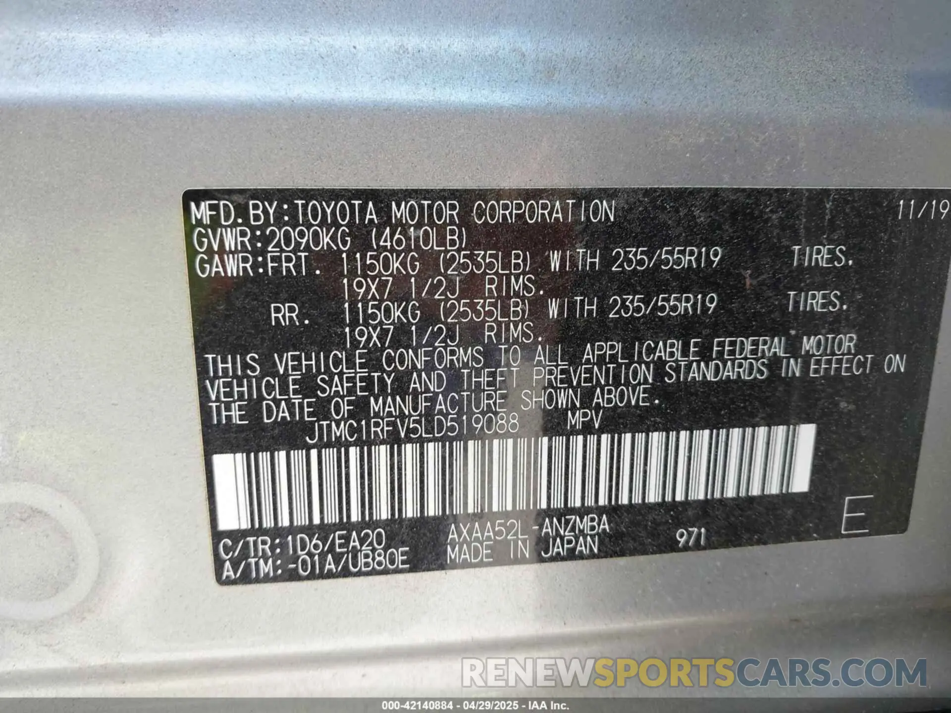 9 Photograph of a damaged car JTMC1RFV5LD519088 TOYOTA RAV4 2020