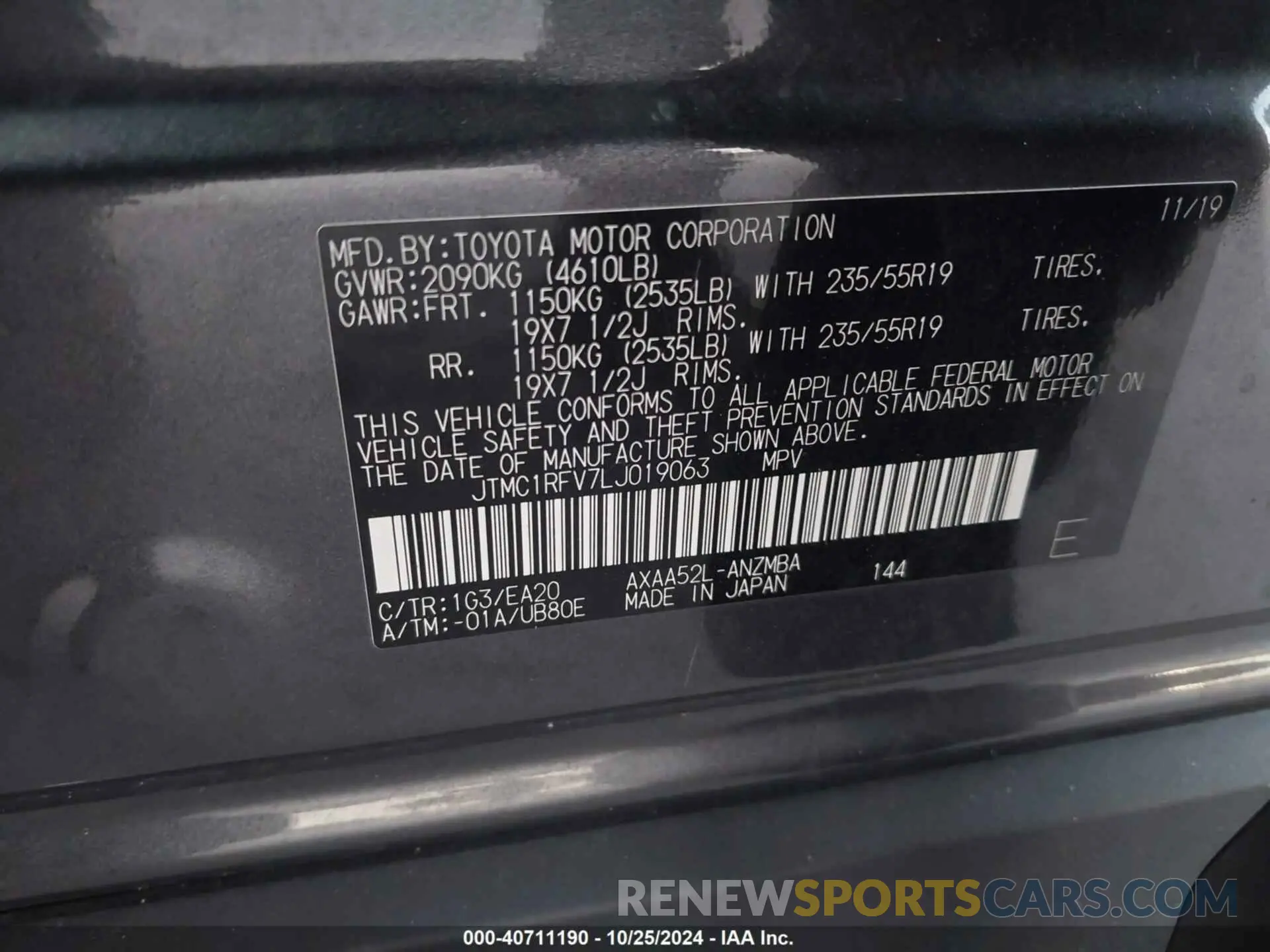 9 Фотография поврежденного автомобиля JTMC1RFV7LJ019063 TOYOTA RAV4 2020