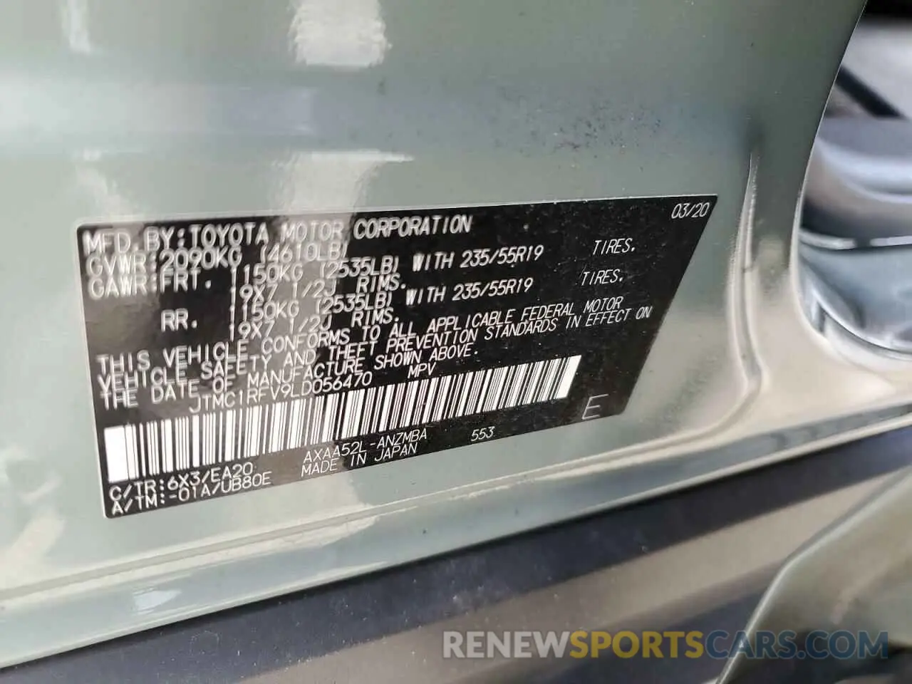 10 Фотография поврежденного автомобиля JTMC1RFV9LD056470 TOYOTA RAV4 2020
