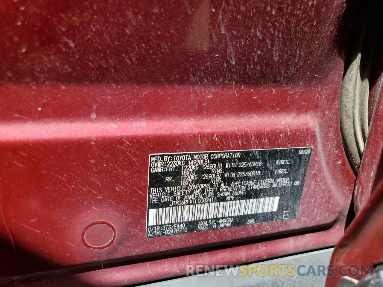 13 Photograph of a damaged car JTMD6RFV1LD002411 TOYOTA RAV4 2020
