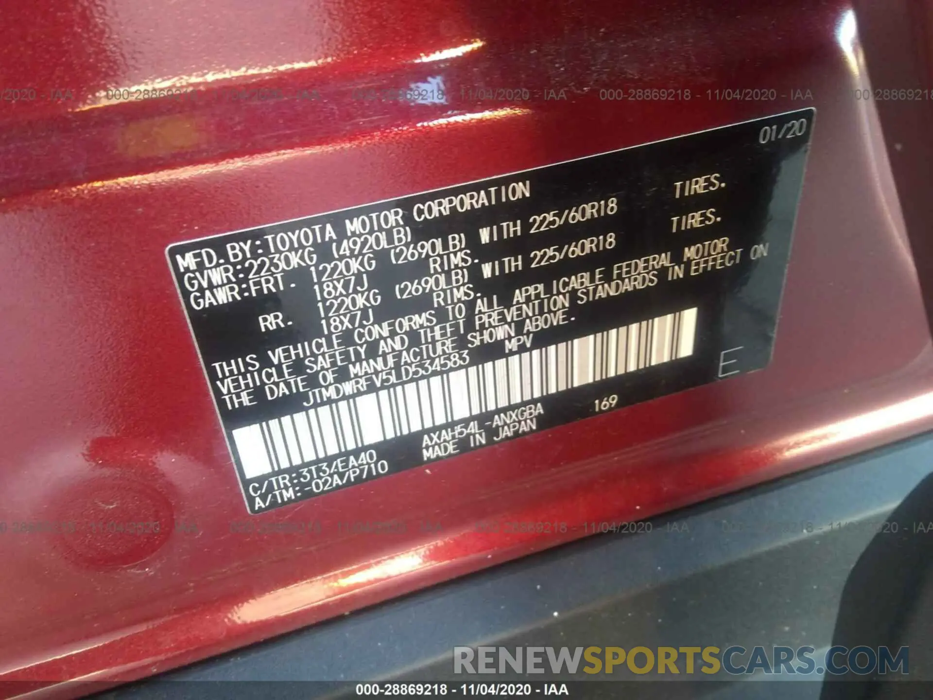 9 Photograph of a damaged car JTMDWRFV5LD534583 TOYOTA RAV4 2020