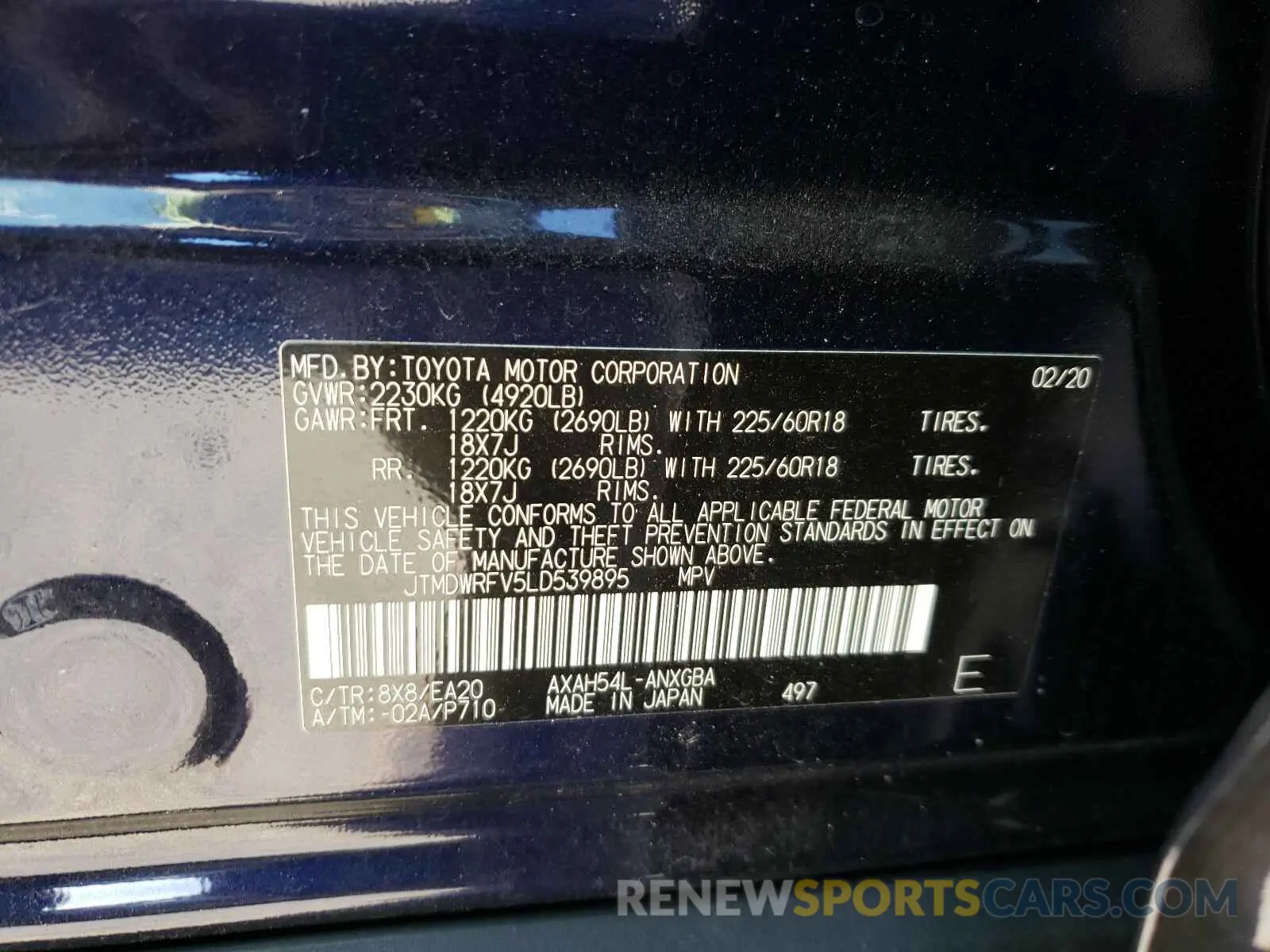 10 Photograph of a damaged car JTMDWRFV5LD539895 TOYOTA RAV4 2020