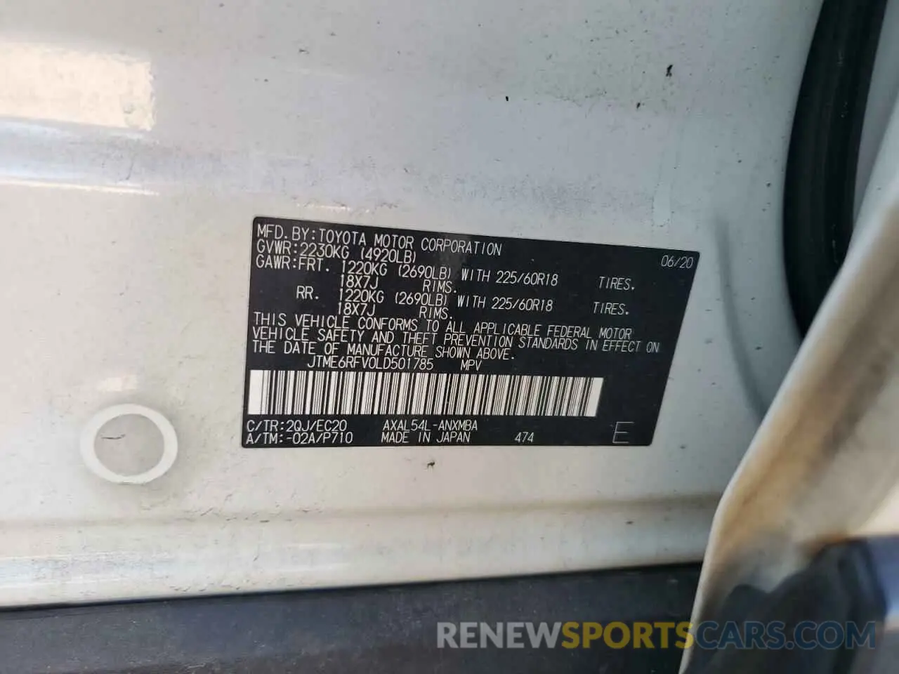 13 Фотография поврежденного автомобиля JTME6RFV0LD501785 TOYOTA RAV4 2020
