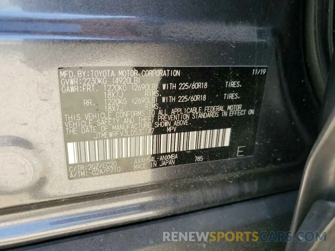 13 Фотография поврежденного автомобиля JTMEWRFV3LD530147 TOYOTA RAV4 2020