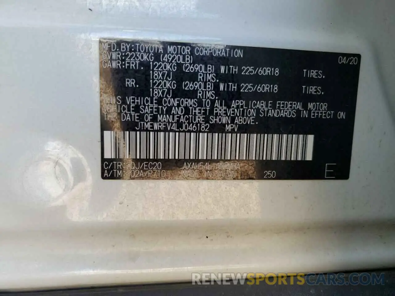 13 Photograph of a damaged car JTMEWRFV4LJ046182 TOYOTA RAV4 2020