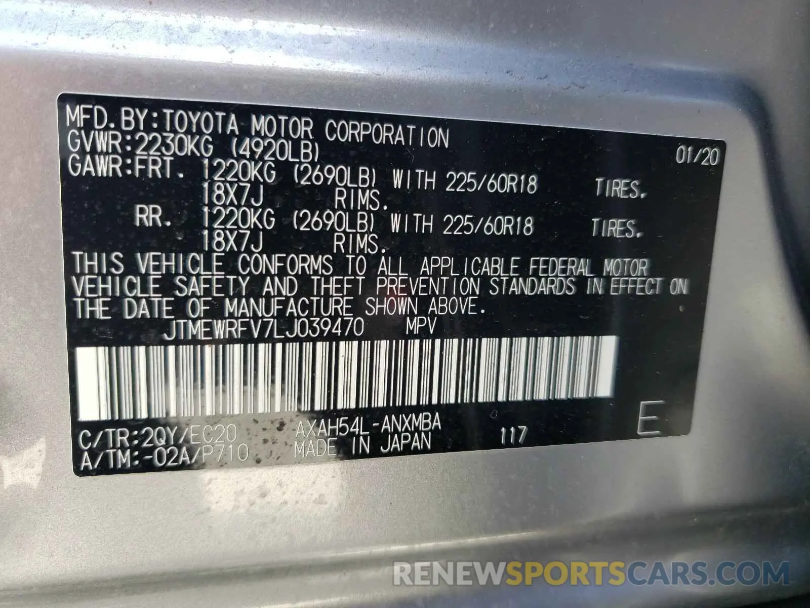 10 Photograph of a damaged car JTMEWRFV7LJ039470 TOYOTA RAV4 2020