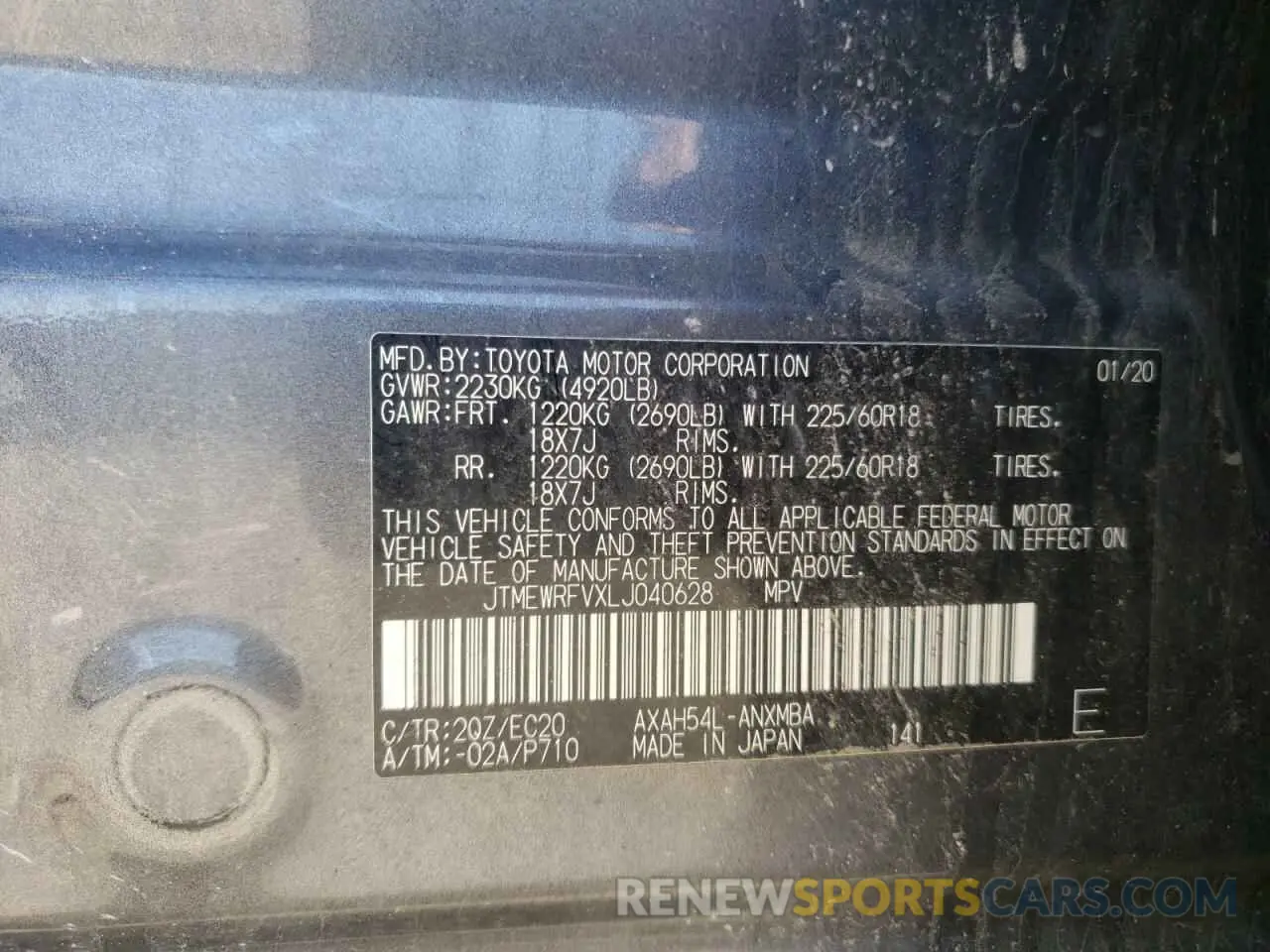10 Photograph of a damaged car JTMEWRFVXLJ040628 TOYOTA RAV4 2020